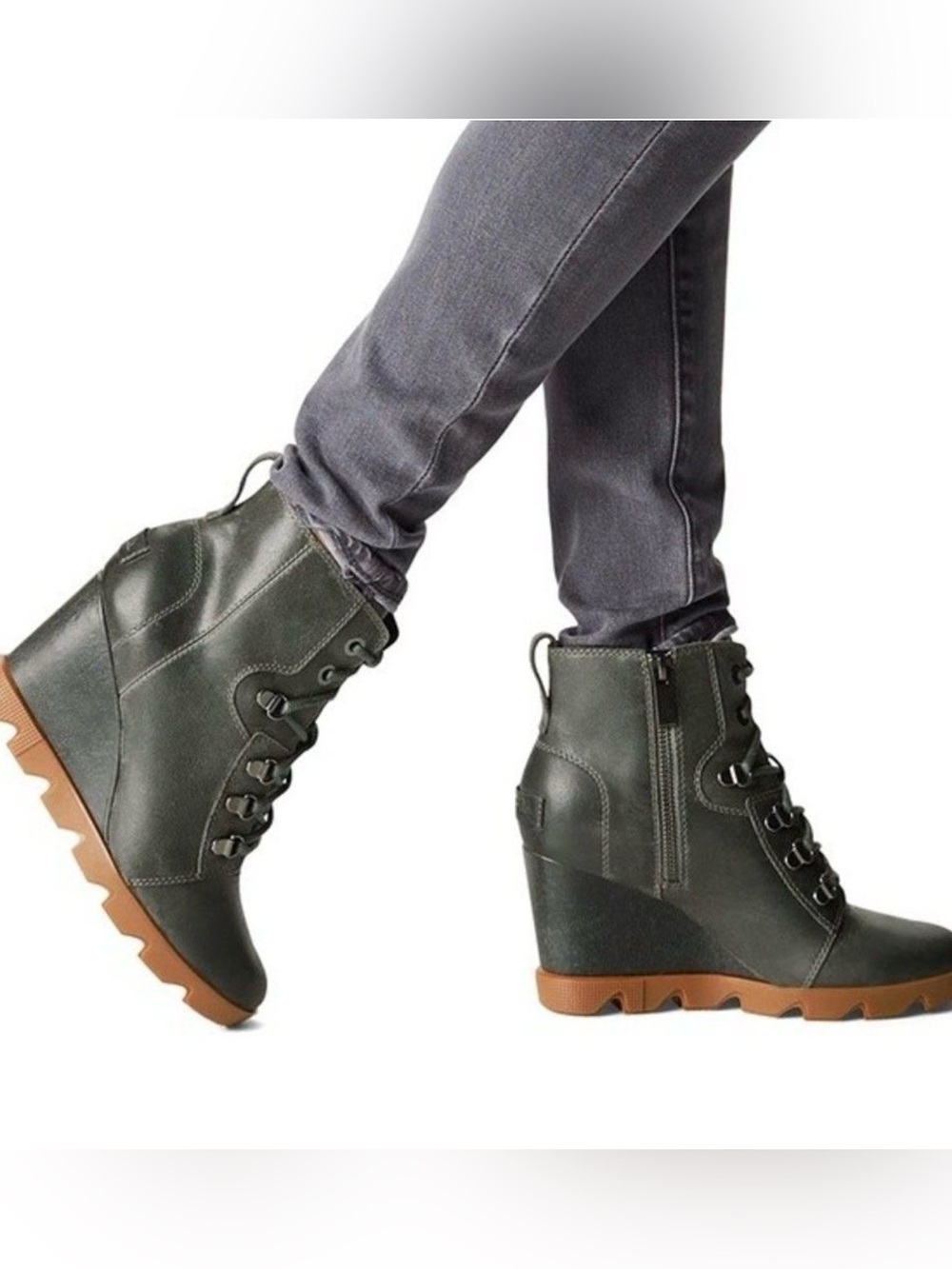 NEW Sorel Joan Uptown Lace Up Wedge Booties Grey Size 9.5